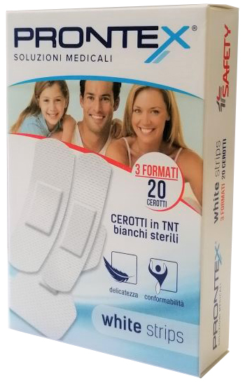 CEROTTO PRONTEX WHITE STRIPS IN TESSUTO NON TESSUTO BIANCO STERILE 3 FORMATI 20 PEZZI - Farmadott.it