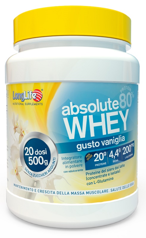 LONGLIFE ABSOLUTE WHEY VANIGLIA 500 G CON EDULCORANTE SENZA GLUTINE - Farmadott.it