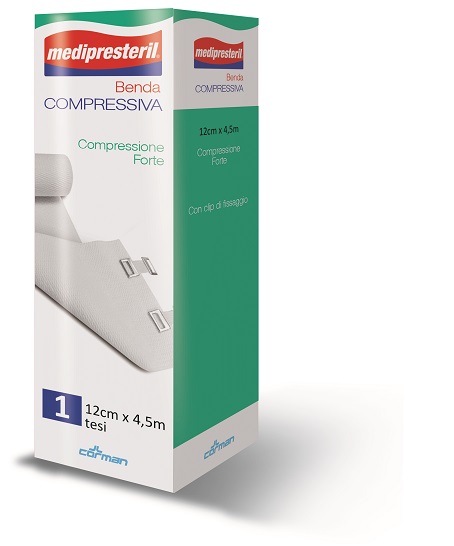 BENDA MEDIPRESTERIL COMPRESSIONE FORTE M4,5X12CM TESI CON CLIP DI FISSAGGIO - Farmadott.it