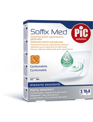 CEROTTO PIC SOFFIX MED IN TNT CON TAMPONE CENTRALE ASSORBENTE STERILE MONOUSO 10X8 CM ANTIBATTERICO 5 PEZZI - Farmadott.it