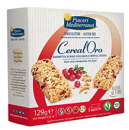 PIACERI MEDITERRANEI CEREALORO BARRETTA DI RISO CON MAIS E MIRTILLI ROSSI 6 PEZZI DA 21,5 G - Farmadott.it