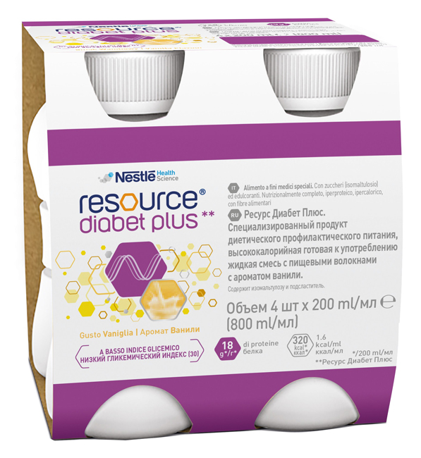 RESOURCE DIABET PLUS VANIGLIA 4 X 200 ML - Farmadott.it