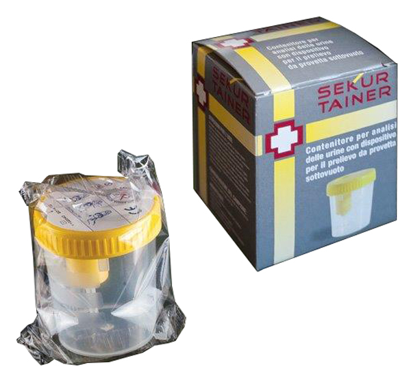 CONTENITORE PER URINA SEKUR TRAINER CON TAPPO A VITE E SONDA PER PRELIEVO DA PROVETTA SOTTOVUOTO 120ML - Farmadott.it