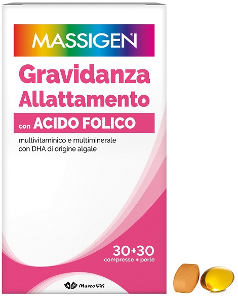 MASSIGEN GRAVIDANZA ALLATTAMENTO CON ACIDO FOLICO MULTIVITAMINICO E MULTIMINERALE 30 COMPRESSE RIVESTITE DA 1,1 G + 30 PERLE DA 700 MG - Farmadott.it