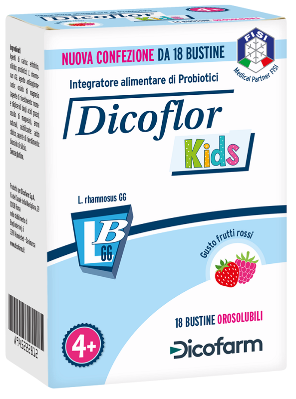 DICOFLOR KIDS 18 BUSTINE OROSOLUBILI GUSTO FRUTTI ROSSI - Farmadott.it