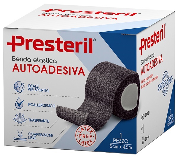 BENDA ELASTICA AUTOADESIVA LATEX FREE PRESTERIL CM 5X4,5 M TESI NERO - Farmadott.it