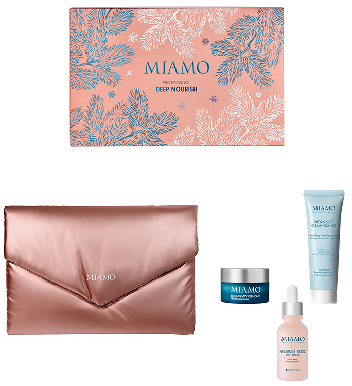 MIAMO 2025 COF. XMAS DEEP NOURISH NOURISH 3 BIOTIC RICH SERUM 30 ML + HYDRA SOFT CREAMY CLEANSER 50 ML + LONGEVITY CELL CARE DEEP BALM CREAM 10 ML - Farmadott.it