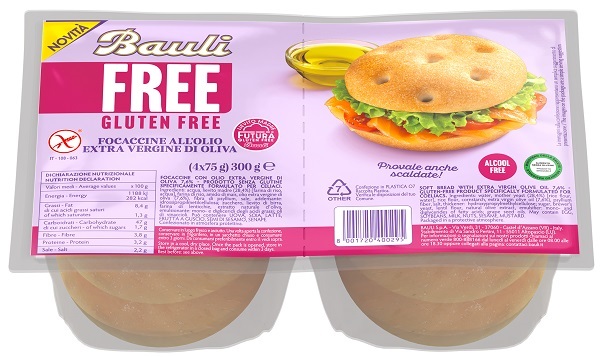 BAULI FREE FOCACCINE OLIO EXTRA VERGINE OLIVA 4 PEZZI DA 75 G - Farmadott.it