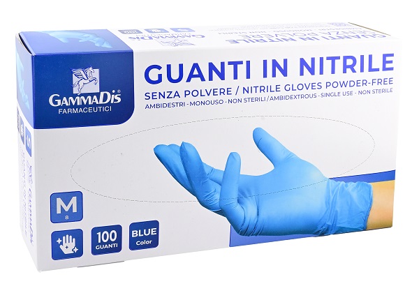 GUANTI NITRILE SENZA POLVERE MEDIUM 100 PEZZI GAMMADIS - Farmadott.it