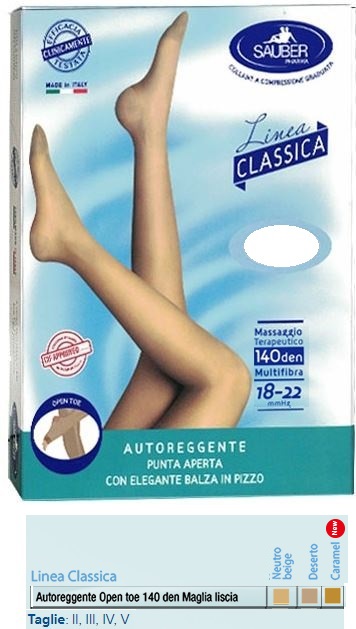 SAUBER AUTOREGGENTE OPEN TOE MAGLIA LISCIA 140 DEN COLORE NEUTRO BEIGE TAGLIA 5 LINEA CLASSICA - Farmadott.it