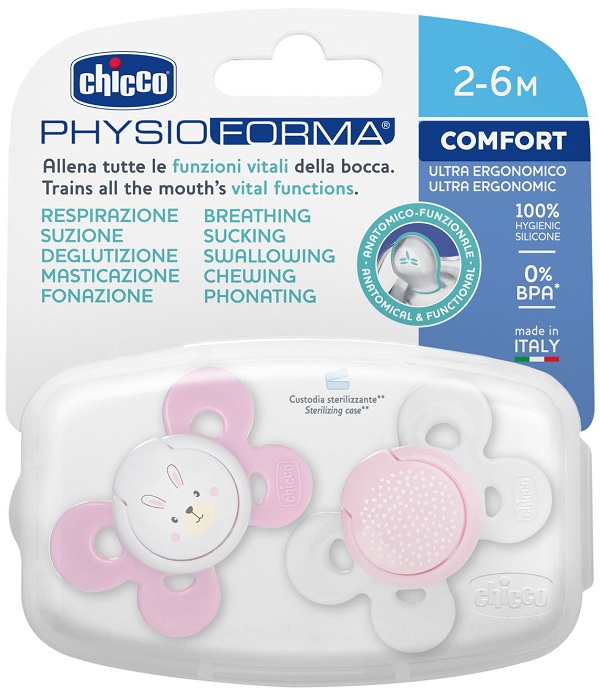CHICCO SUCCHIETTO COMFORT GIRL SILICONE 2-6 MESI 2 PEZZI - Farmadott.it