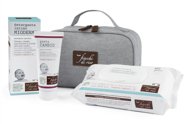 FIOCCHI DI RISO COFANETTO CAMBIO PANNOLINO 1 DETERGENTE INTIMO MIODERM 240 ML + 1 PASTA CAMBIO 100 ML + SALVIETTE ACQUA NON ACQUA 60 PEZZI + BEAUTY - Farmadott.it