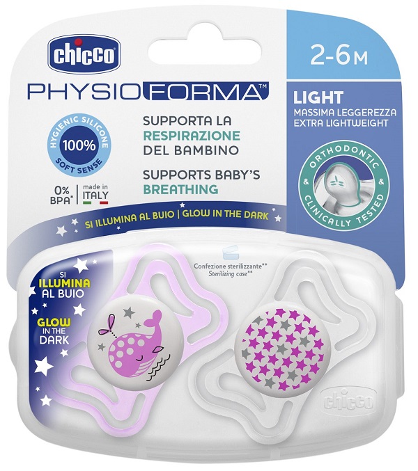 CHICCO SUCCHIETTO LIGHT LUMINOSO SILICONE 2-6 MESI 2 PEZZI - Farmadott.it
