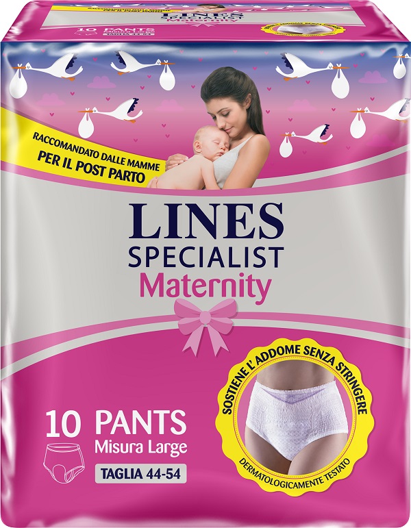 LINES SPECIALIST MATERNITY MUTANDINA ASSORBENTE PER PERDITE POST PARTO MISURA LARGE 10 PEZZI - Farmadott.it
