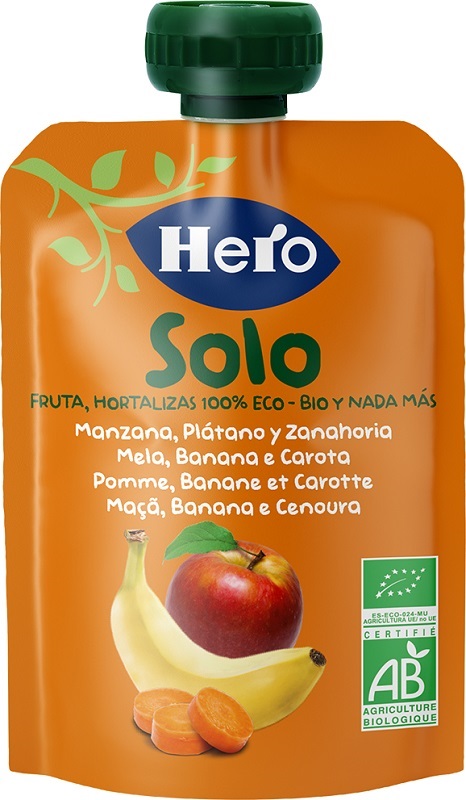 HERO SOLO FRUTTA FRULLATA 100% BIO MELA BANANA CAROTA 100 G - Farmadott.it