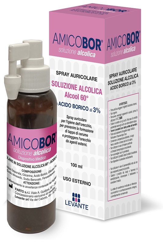 SOLUZIONE ALCOLICA PER IRRIGAZIONE DELL'ORECCHIO AMICOBOR 100 ML - Farmadott.it