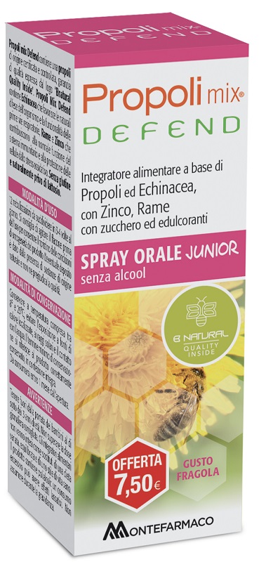 PROPOLI MIX DEFEND SPRAY ORALE JUNIOR ANALCOLICO 30 ML GUSTO FRAGOLA - Farmadott.it