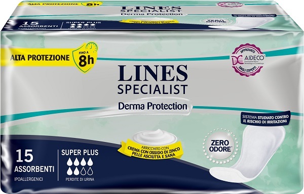 PANNOLONE PER INCONTINENZA LINES SPECIALIST DERMA SAGOMATO ANATOMICO SUPER PLUS 15 PEZZI - Farmadott.it