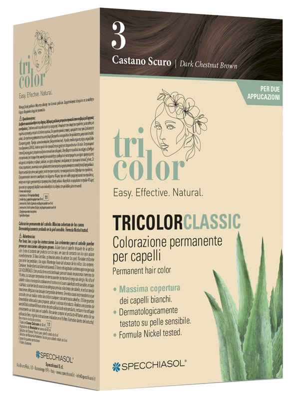 TRICOLOR CLASSIC 3 CASTANO SCURO 2 TUBI 50 ML + 2 SHAKER 50 ML + 4 BUSTINE 8 ML - Farmadott.it