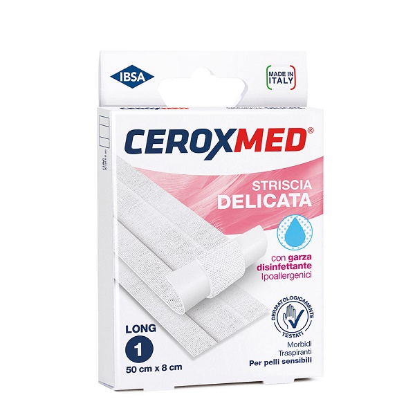 STRISCIA DELICATA CEROXMED CON GARZA DISINFETTANTE IPOALLERGENICA PER PELLI SENSIBILI 50X8CM 1 PEZZO - Farmadott.it
