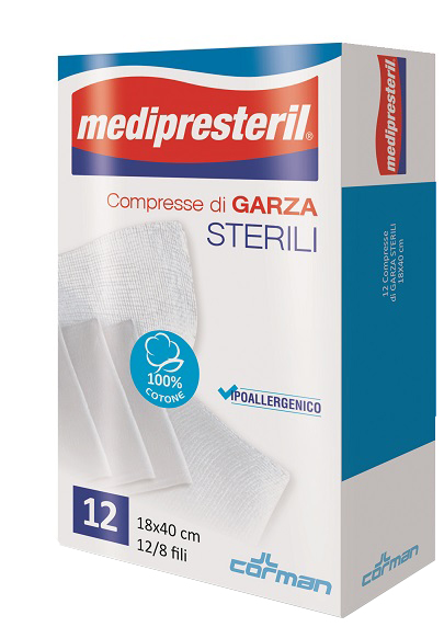 GARZA COMPRESSA MEDIPRESTERIL 12/8 FU 18X40CM 12 PEZZI - Farmadott.it