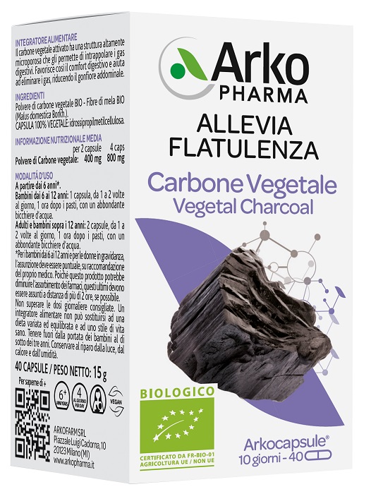 ARKO CAPSULE CARBONE VEGETALE BIO 40 CAPSULE - Farmadott.it