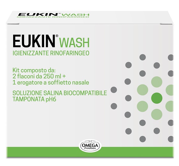 EUKIN WASH IGIENIZZANTE RINOFARINGEO KIT 2 FLACONI DA 250 ML + EROGATORE A SOFFIETTO NASALE - Farmadott.it