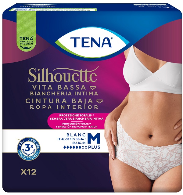PANNOLONE A MUTANDINA ASSORBENTE TENA SILHOUETTE PLUS WHITE MEDIUM 12 PEZZI - Farmadott.it