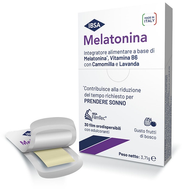 MELATONINA IBSA 30 FILM ORODISPERDIBILI SENZA GLUTINE SENZA LATTOSIO GUSTO FRUTTI DI BOSCO CON EDULCORANTI - Farmadott.it