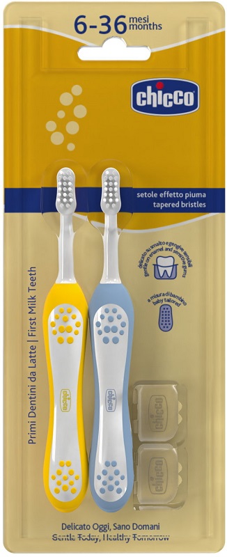 CHICCO SPAZZOLINO 6-36 MESI+DOPPIO AZZURRO-GIALLO - Farmadott.it