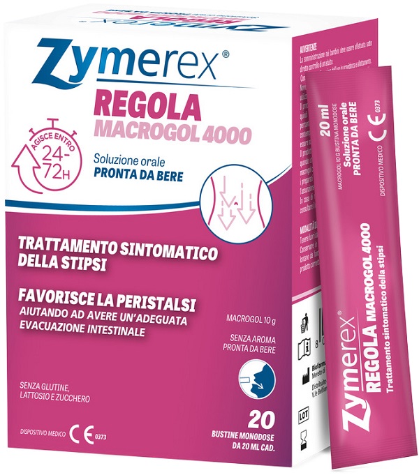 ZYMEREX REGOLA MACROGOL 4000 20 BUSTINE DA 20 ML SENZA ZUCCHERO SENZA GLUTINE SENZA LATTOSIO - Farmadott.it