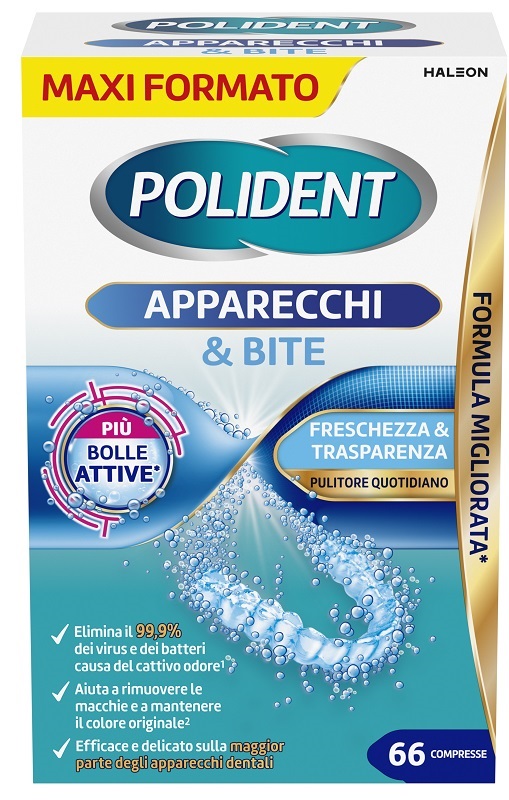 POLIDENT APPARECCHI & BITE PULITORE QUOTIDIANO 66 COMPRESSE - Farmadott.it